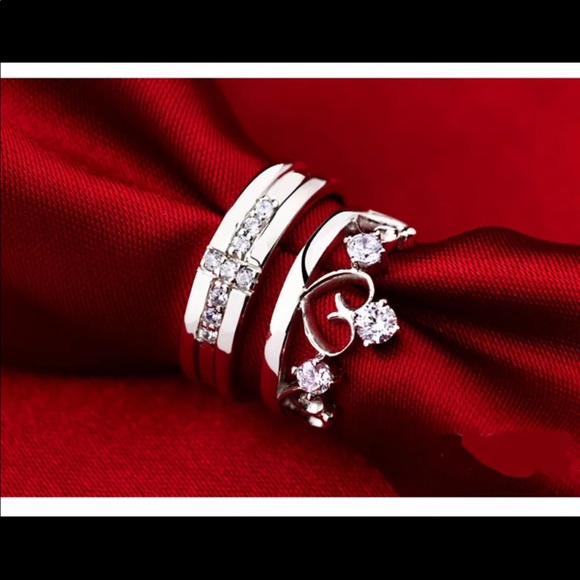 Resizable New sterling silver 2pc set diamond Ring - Picture 2 of 7